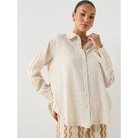 Pieces Pcagnes Long Sleeve Oversized Shirt - Brown