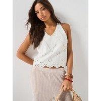Vero Moda Vmlyng Sl Halterneck Brod Anglaise Vest - White
