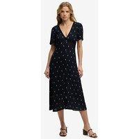 Superdry Print Button Short Sleeve Midi Tea Dress - Blue