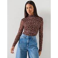 Mango Ruched Polka Dot T-Shirt - Brown