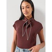 Mango Knitted Top With Scarf Detail - Brown