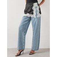 Mango Satin Lace Skirt - Black