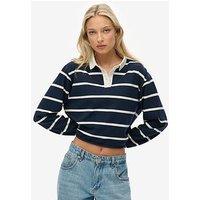 Superdry Athletic Essentials Cropped Stripe Rugby Shirt- Blue