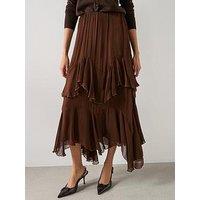Mango Ruffled Chiffon Skirt - Brown
