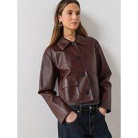Mango Faux-Leather Jacket With Pockets - Maroon