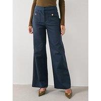 Mango Straight Trousers With Jewel Buttons - Navy