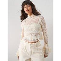 Mango Ruffled Embroidered Blouse - Cream