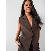 Mango Suit Waistcoat With Lapels - Brown