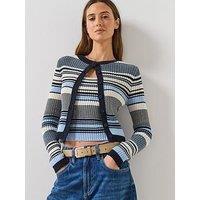 Mango Striped Knit Cardigan - Blue