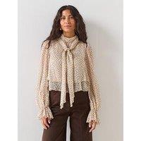 Mango Bow Polka-Dot Blouse - Beige