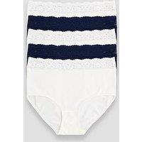 The Very Collection 5 Pack Cotton Lace Trim High Waist Briefs - Navy & Cream