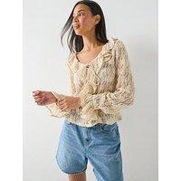 Only Onlpearlina Long Sleeve Ruffle Lace Top Wvn - Grey