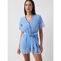 Only Onltulum Emb Short Sleeve Playsuit Wvn - Blue
