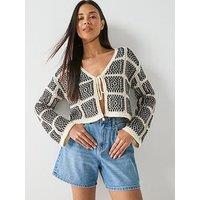 Only Onlloa Long Sleeve String Crochet Cardigan - Birch
