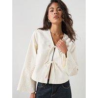 Only Crochet Tie Front Jacket - White