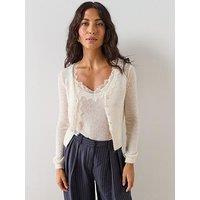 Mango Lace Knit Cardigan - Beige