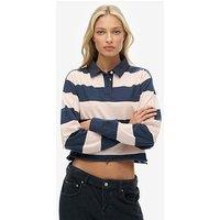 Superdry Athletic Essentials Cropped Stripe Rugby Shirt-Blue