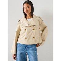 Mango Double-Breasted Cropped Trench Coat - Beige