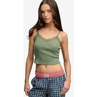 Superdry Essential Lace Trim Crop Cami Top - Green