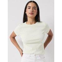 Jdy Solar Short Sleeve Striped Top - Green