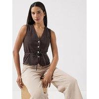 Only Silla Sleeveless Belt Waistcoat - Brown