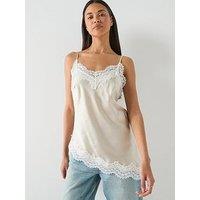 Pieces Jessa Lace Trim Cami - Oyster