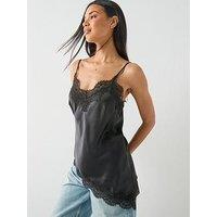 Pieces Jessa Lace Trim Cami - Black