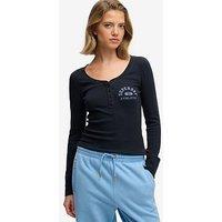 Superdry Athletic Button Down Long Sleeve Top - Blue