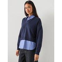 Mango Combined Shirt Jumper - Blue