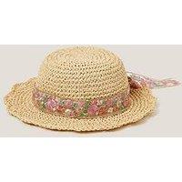 Monsoon Girls Embroidered Bow Straw Hat - Pink