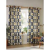 Orla Kiely Abacus Flower Lined Eyelet Curtains Navy