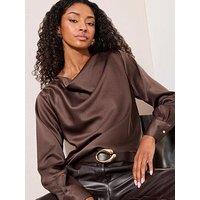 Friends Like These Long Sleeve Cowl Neck Top - Brown