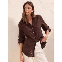 Friends Like These Textured Oversize Shirt - Chocolate Brown