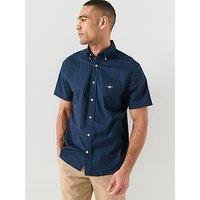 Gant Regular Fit Classic Poplin Short Sleeve Shirt - Navy
