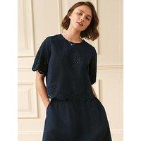 Laura Ashley Broderie Scallop Co Ord Top - Navy