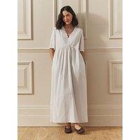 Laura Ashley V Neck Broderie Dress - White