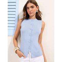 Friends Like These Sleeveless Button Through Top - Blue