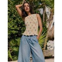 Friends Like These Crinkle Button Print Top