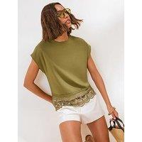 Friends Like These Cotton Lace Trim Hem T-Shirt - Green