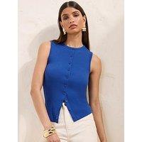 Friends Like These Button Through Rib Vest - Blue