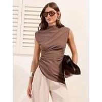 Friends Like These Drape Side Textured Top - Brown
