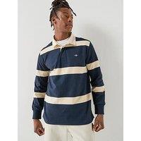 Gant Striped Rugger Rugby Long Sleeve Polo Shirt - Navy