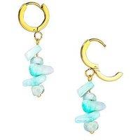 The Love Collection 18Ct Gold Pvd Plated Waterproof Stainless Steel Green Gemstone Huggie Drop Earrings