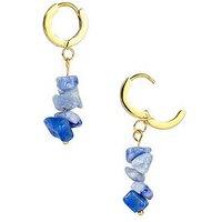 The Love Collection 18Ct Gold Pvd Plated Waterproof Stainless Steel Blue Gemstone Huggie Drop Earrings