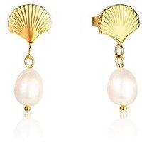 The Love Collection 18Ct Gold Pvd Plated Waterproof Stainless Steel Shell Pearl Droppers