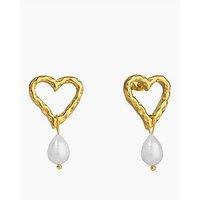 The Love Collection Gold Plated Stainless Steel Textured Heart Pearl Drop Earrings