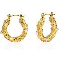 The Love Collection Gold Plated Stainless Steel Pearl And Cz Textured Creole Earrings