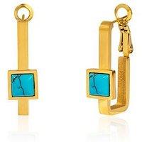 The Love Collection Gold Plated Stainless Steel Turquoise Rectangle Hoop Earrings