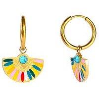 The Love Collection Gold Plated Stainless Steel Aztec Fan Charm Hoop