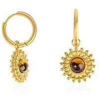 The Love Collection Gold Plated Stainless Steel Brown Sun Charm Hoop